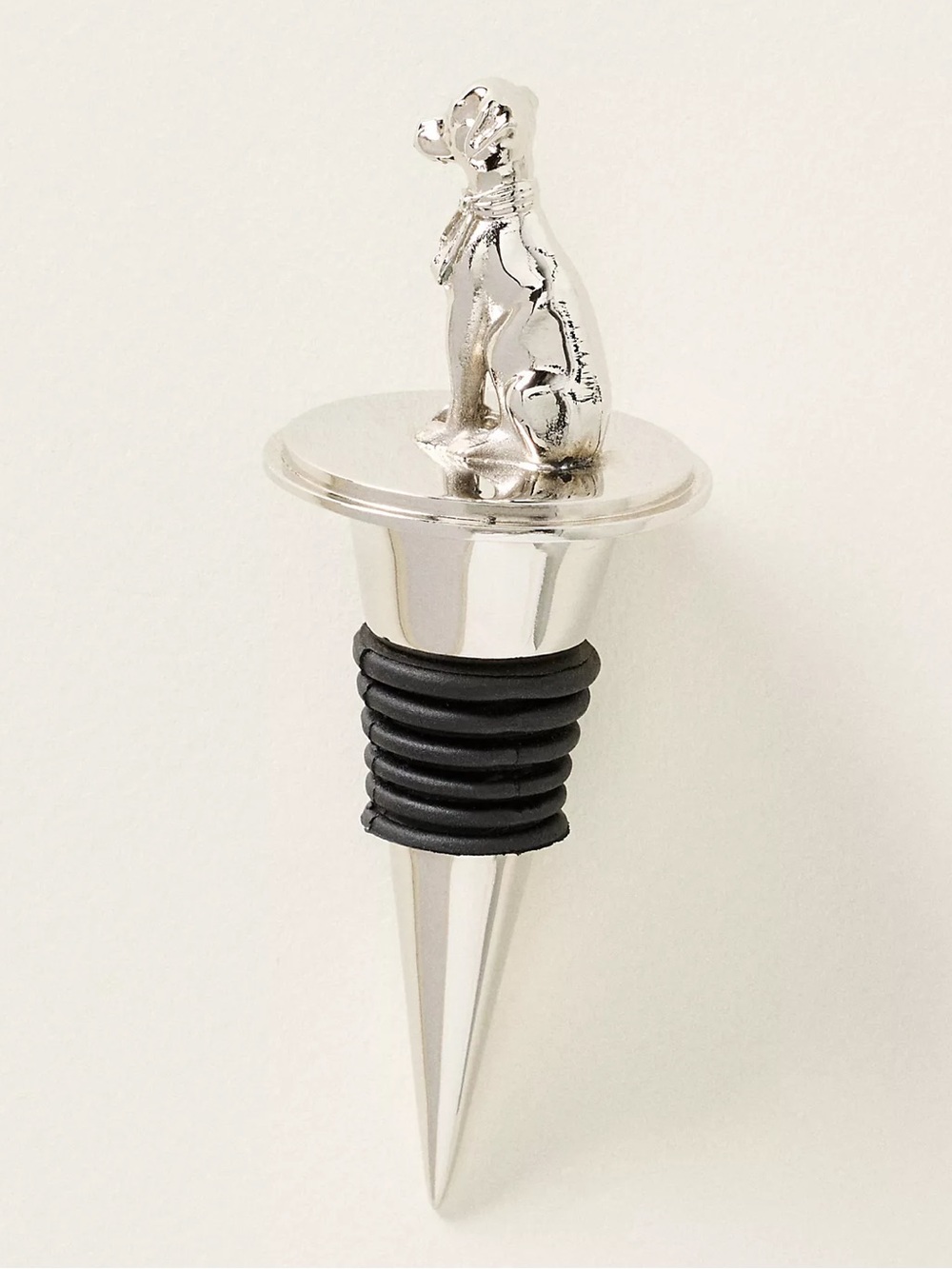 Anthropologie Silver Sitting Dog Wine Stopper with Black Grip